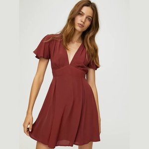 Aritzia Sunday Best Flutter Mini Dress (Medium - Wine)